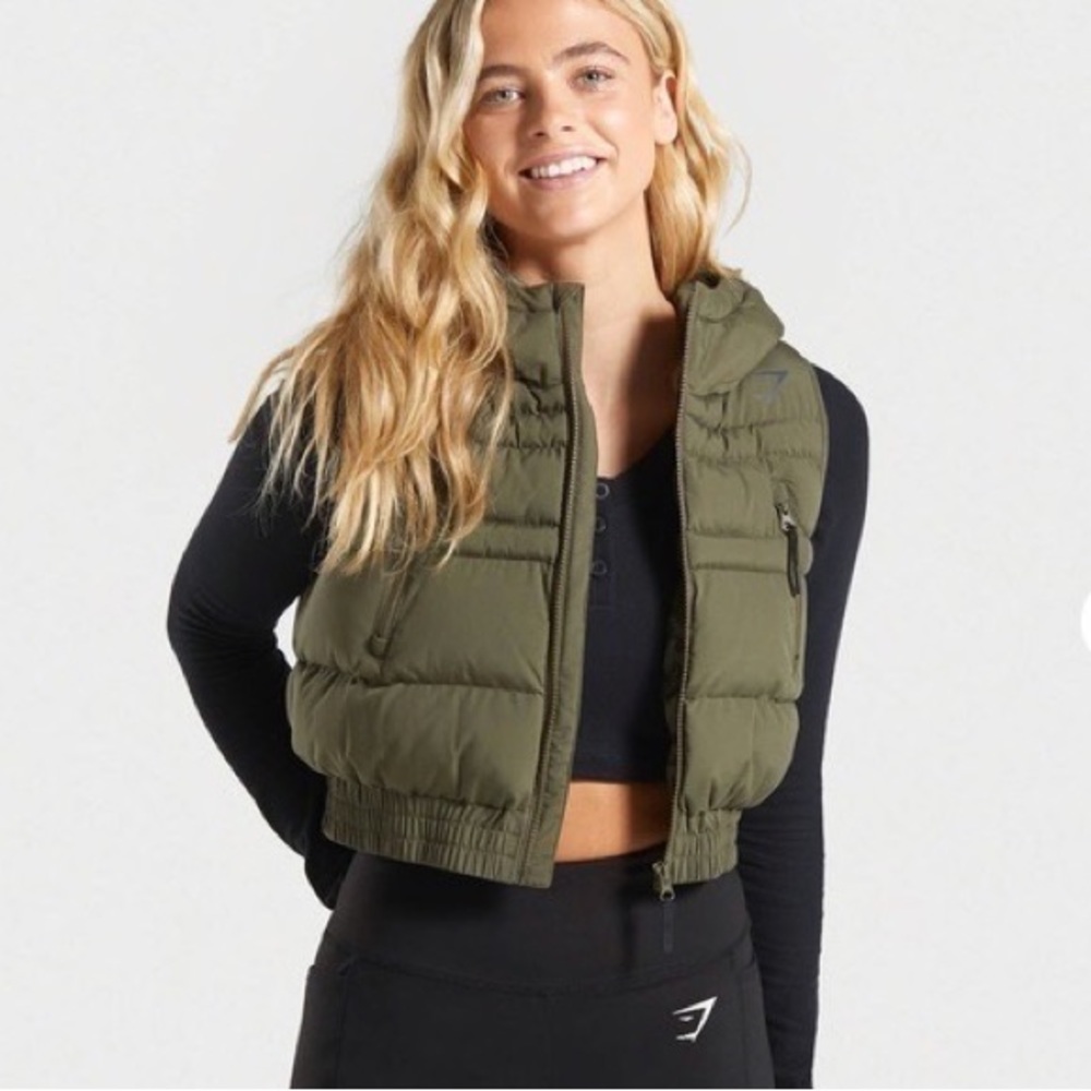 Women’s Gymshark Army Green Cropped Puffer Vest
